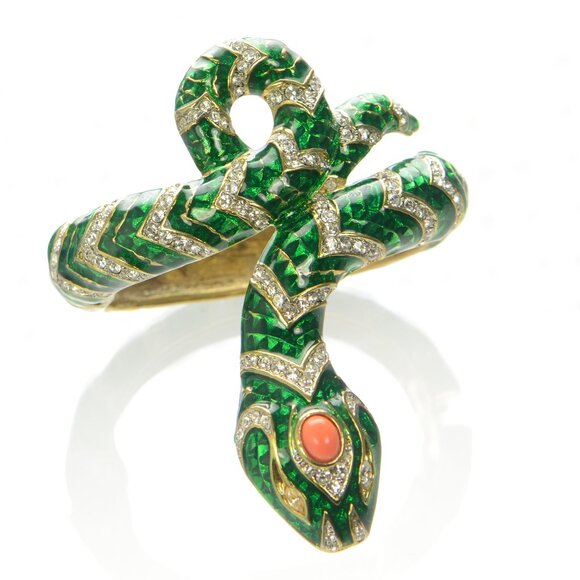 Vintage Kenneth Jay Lane KJL Enamel & Crystal Snake Bracelet - Picture 3 of 9